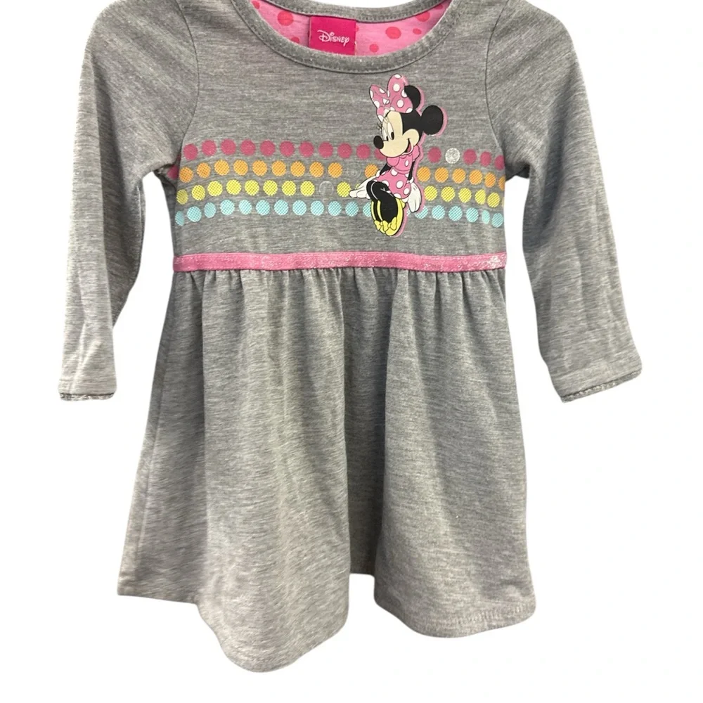 Disney Gray Minnie Mouse Long Sleeve Toddler Dress